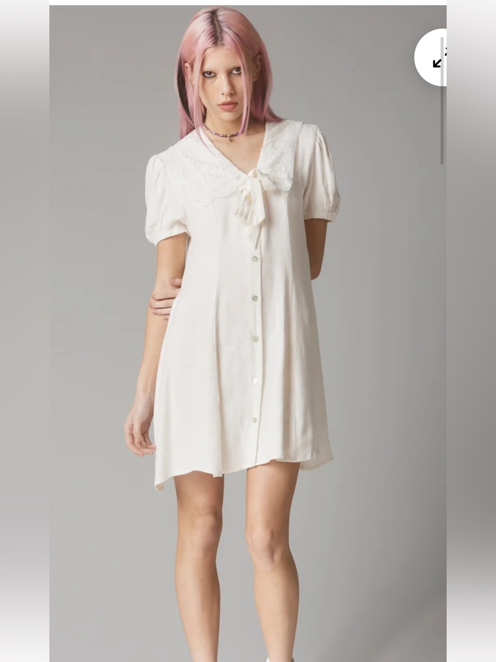 Unif Lume Dress - White Lace-Trim Button-Front Mini Dress